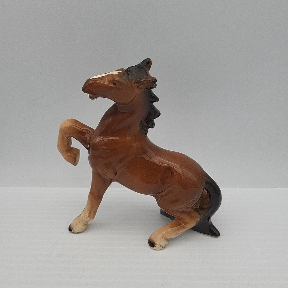 Vintage Porcelain Japan Horse Figurine Brown Black 4
